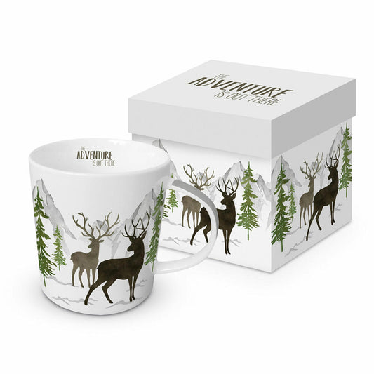 PPD Adventure Deer White Trend Mug, in Geschenkbox, Tasse, Teetasse, Kaffee Becher, 350 ml, 604105