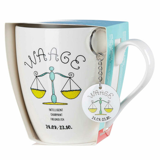 Ritzenhoff & Breker Kaffeebecher Astro Waage, Sternzeichen Tasse mit Schlüsselanhänger, Porzellan, Bunt, 650 ml, 400229