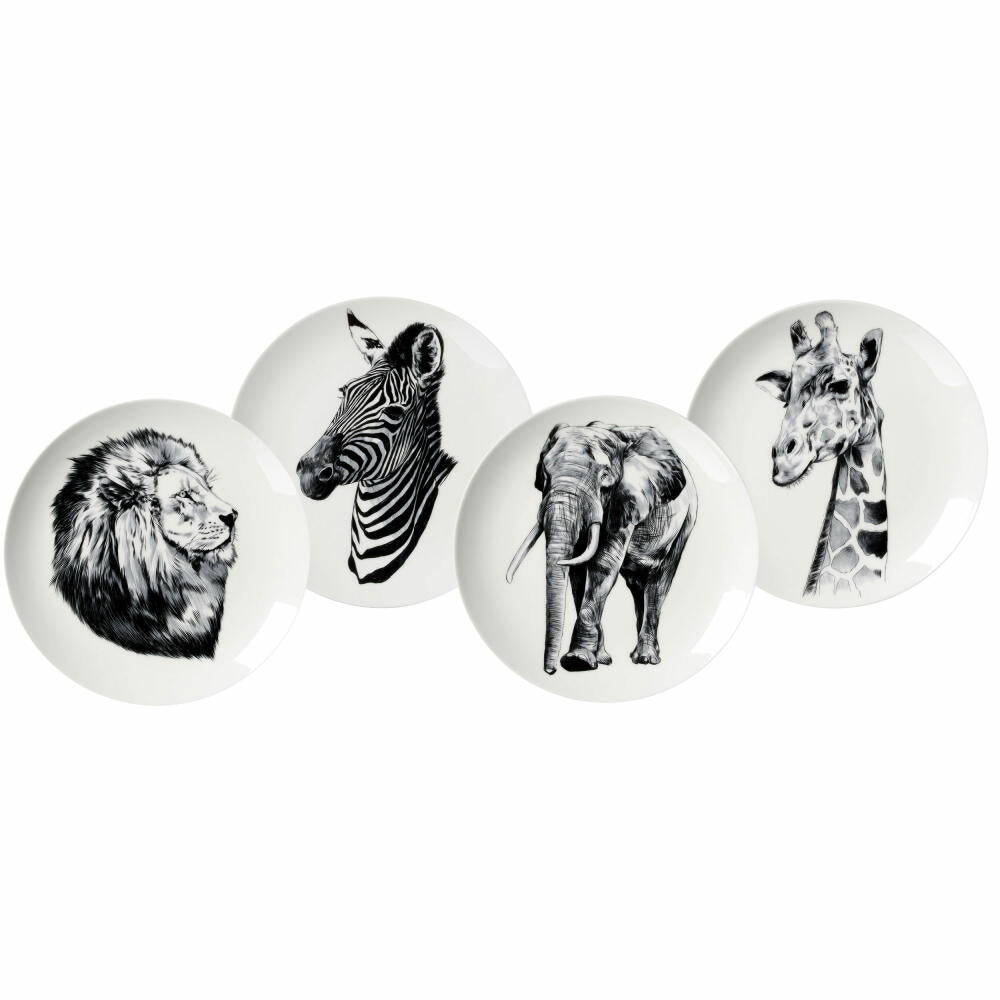 Ritzenhoff &amp; Breker plate set Safari, 4-piece, dessert plate, dinner plate, porcelain, black / white, Ø 20.5 cm, 318302