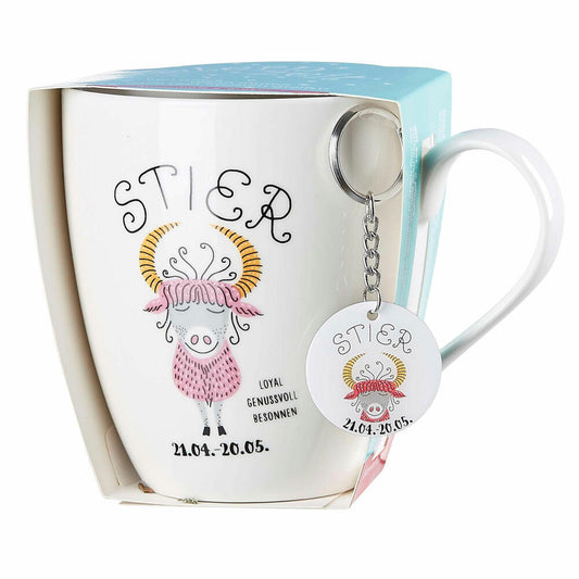 Ritzenhoff & Breker Kaffeebecher Astro Stier, Sternzeichen Tasse mit Schlüsselanhänger, Porzellan, Bunt, 650 ml, 400144