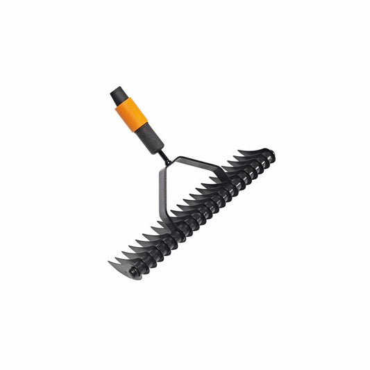 Fiskars QuikFit Rasenlüfter, Rasen Lüfter, Rasenbelüfter, Entmooser, Rasenkamm, Werkzeugkopf, Stahl, Schwarz / Orange, 37 cm, 1000655