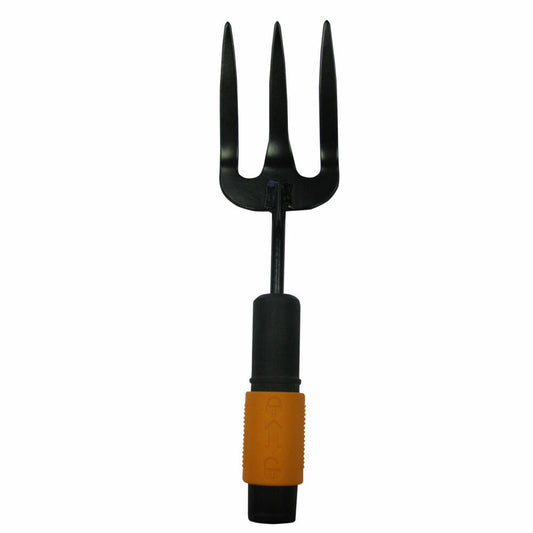 Fiskars QuikFit Pflanzgabel, Pflanzen Gabel, Gartengabel, Werkzeugkopf, Gartenzubehör, Stahl, Schwarz / Orange, 7.5 cm, 1000733