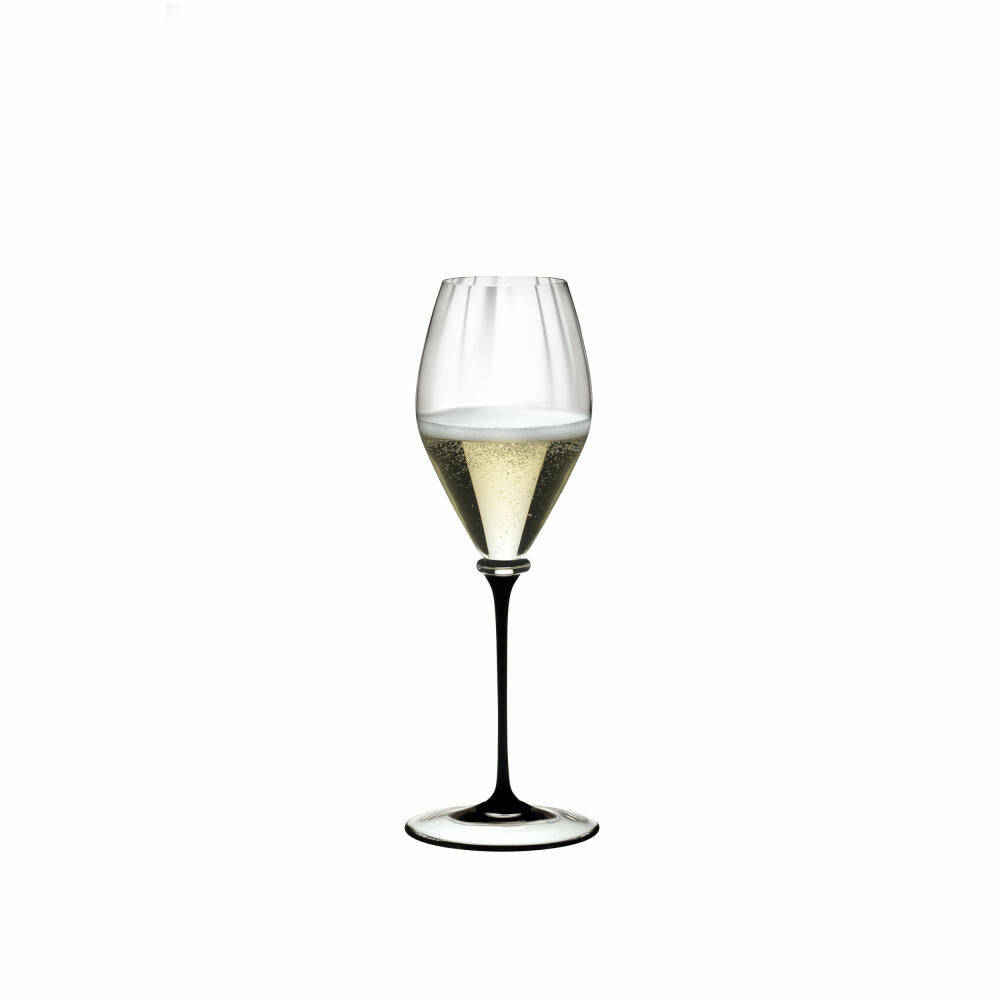 Riedel Fatto A Mano Performance Champagne, Champagnerglas, Sektglas, Hochwertiges Glas, mit Schwarzem Stiel, 375 ml, 4884/28D