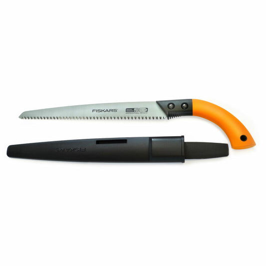 Fiskars Handsäge mit feststehendem Blatt SW84, Hand Säge, Werkzeug, Gartenzubehör, Stahl / Kunststoff, Schwarz / Orange, 52 cm, 1001620