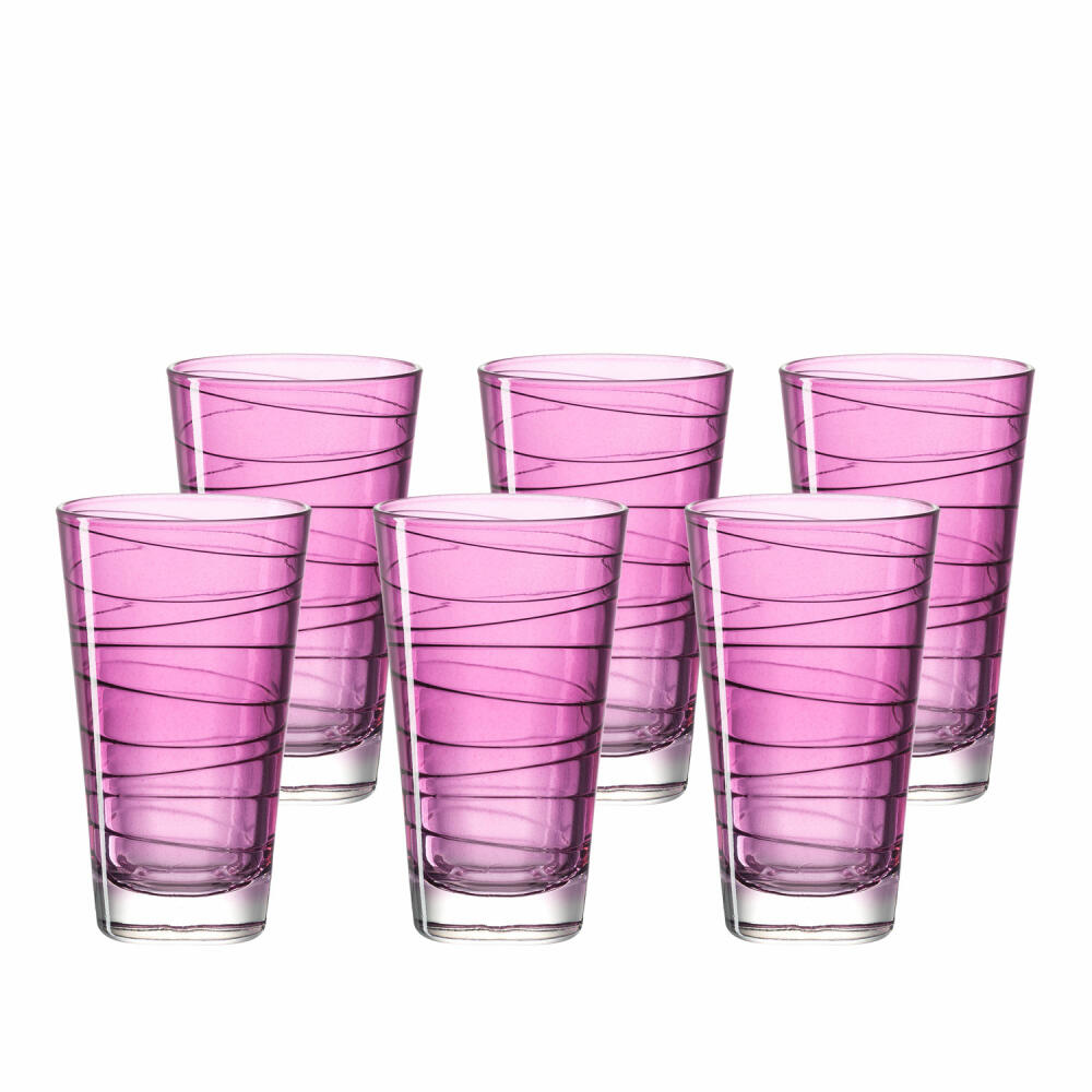 Leonardo Vario Struttura drinking glass large set of 6, water glass, juice glass, glass, purple, 200 ml, 18235