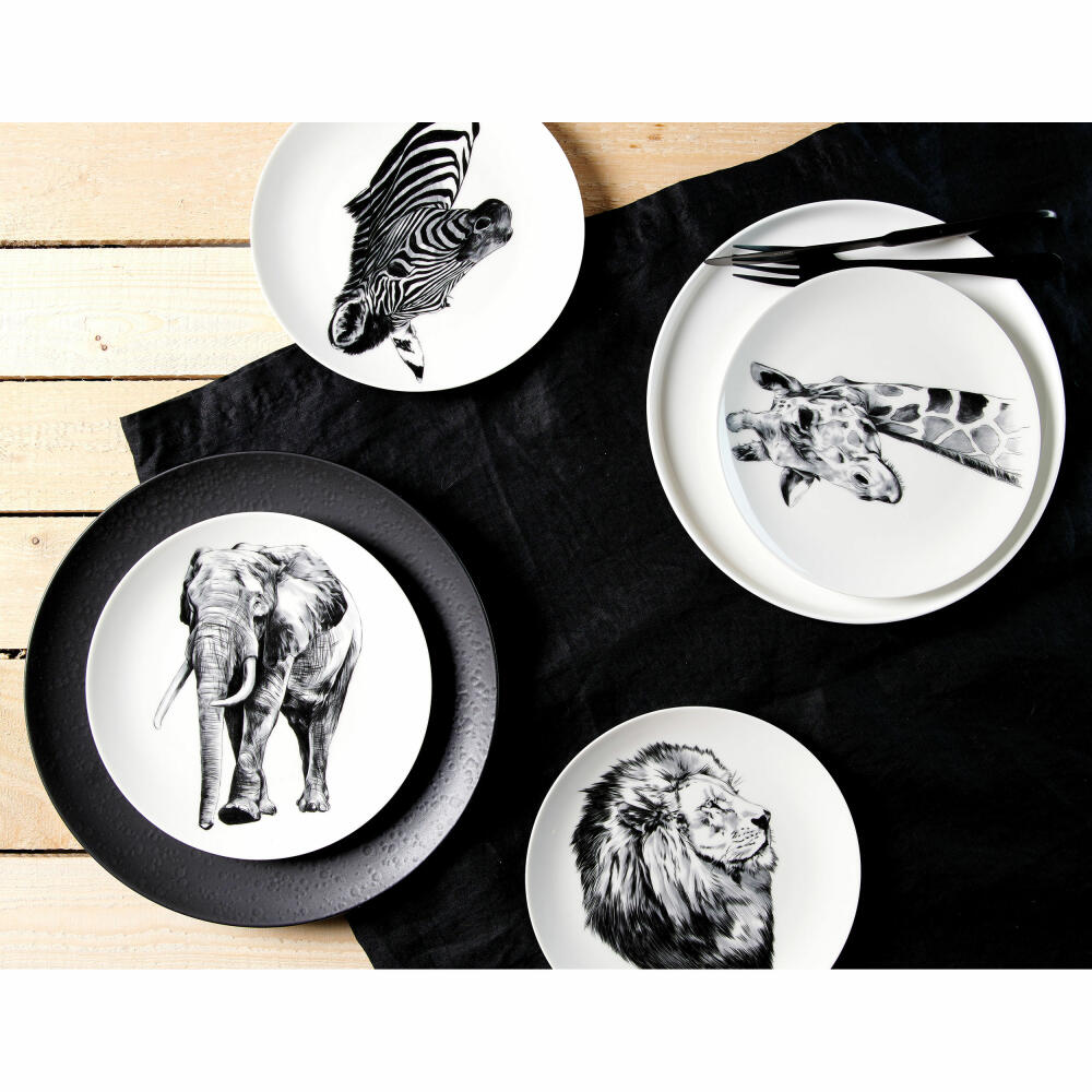 Ritzenhoff &amp; Breker plate set Safari, 4-piece, dessert plate, dinner plate, porcelain, black / white, Ø 20.5 cm, 318302