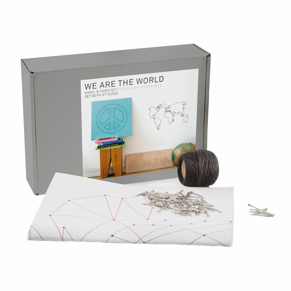 Donkey Products We Are The World Nail &amp; Thread Set, Wall Picture, Craft Set, Thread Picture, 330412