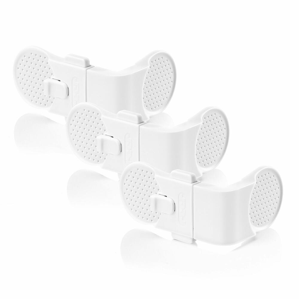 reer value pack cabinet and drawer locks, set of 3, anti-pinch protection, child safety, white, 71080