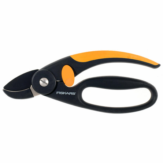 Fiskars Amboss-Gartenschere Elegance P43, Garten Schere, Outdoorschere, Gartenzubehör, Stahl, Schwarz / Orange, 20 cm, 1001535