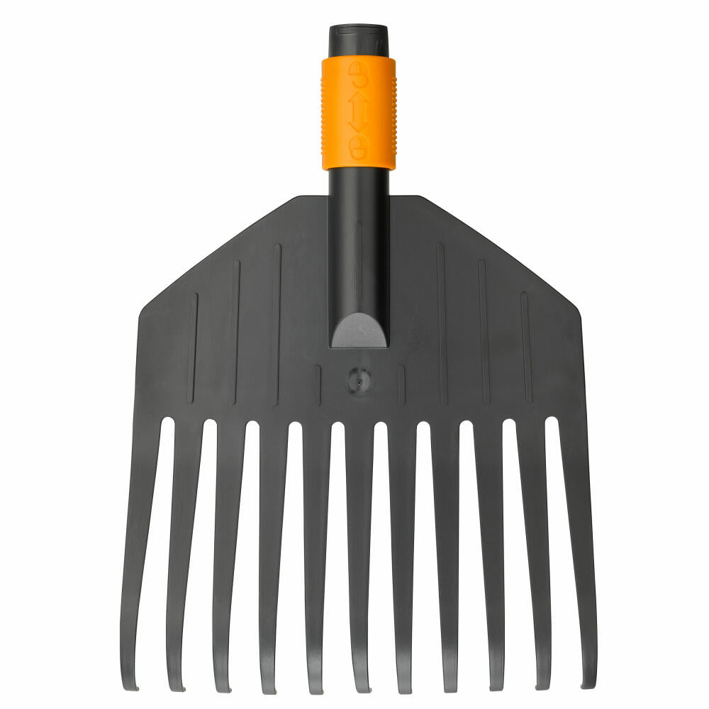 Fiskars QuikFit Laubbesen Klein,Laub Besen, Laubrechen, Rechen, Werkzeugkopf, Gartenbesen, Kunststoff, Schwarz / Orange, 22 cm, 1000659