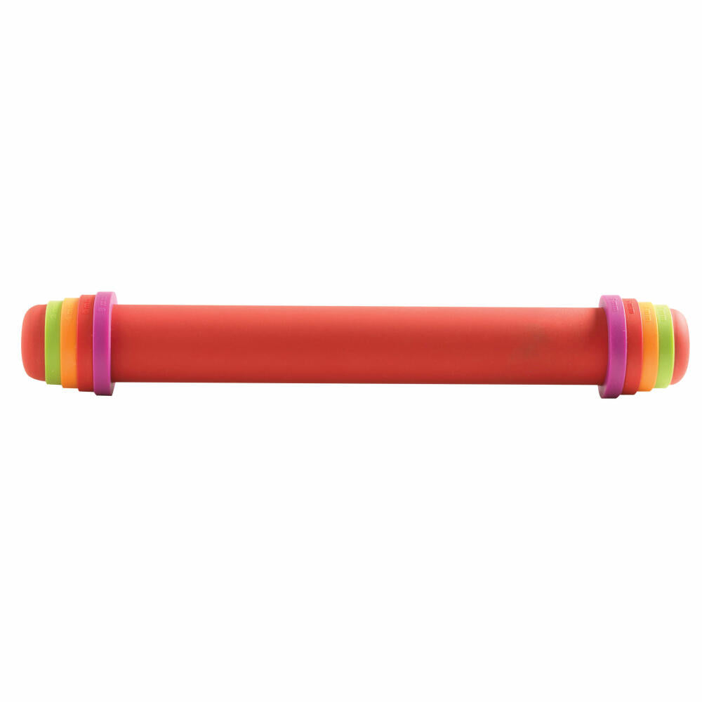 Mastrad verstellbares Rollholz, Nudelholz, Teigroller, Ausrollhilfe, Silikon, Rot, 41 cm, F11870