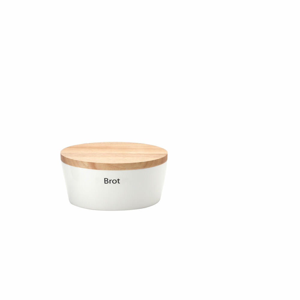 Continenta bread bin oval with wooden lid, S, ceramic, rubberwood, white, 27 x 20 x 13.5 cm, 3931