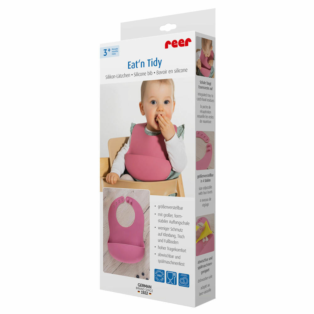 reer Eat'n Tidy Silicone Bib, with drip tray, bib, baby bib, silicone, pink, 25044