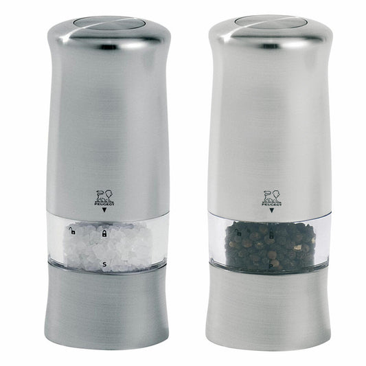 Peugeot Zeli Electric Salt / Pepper Mills Set of 2, Salt Mill Pepper Mill ABS Stainless Steel Look 14 cm