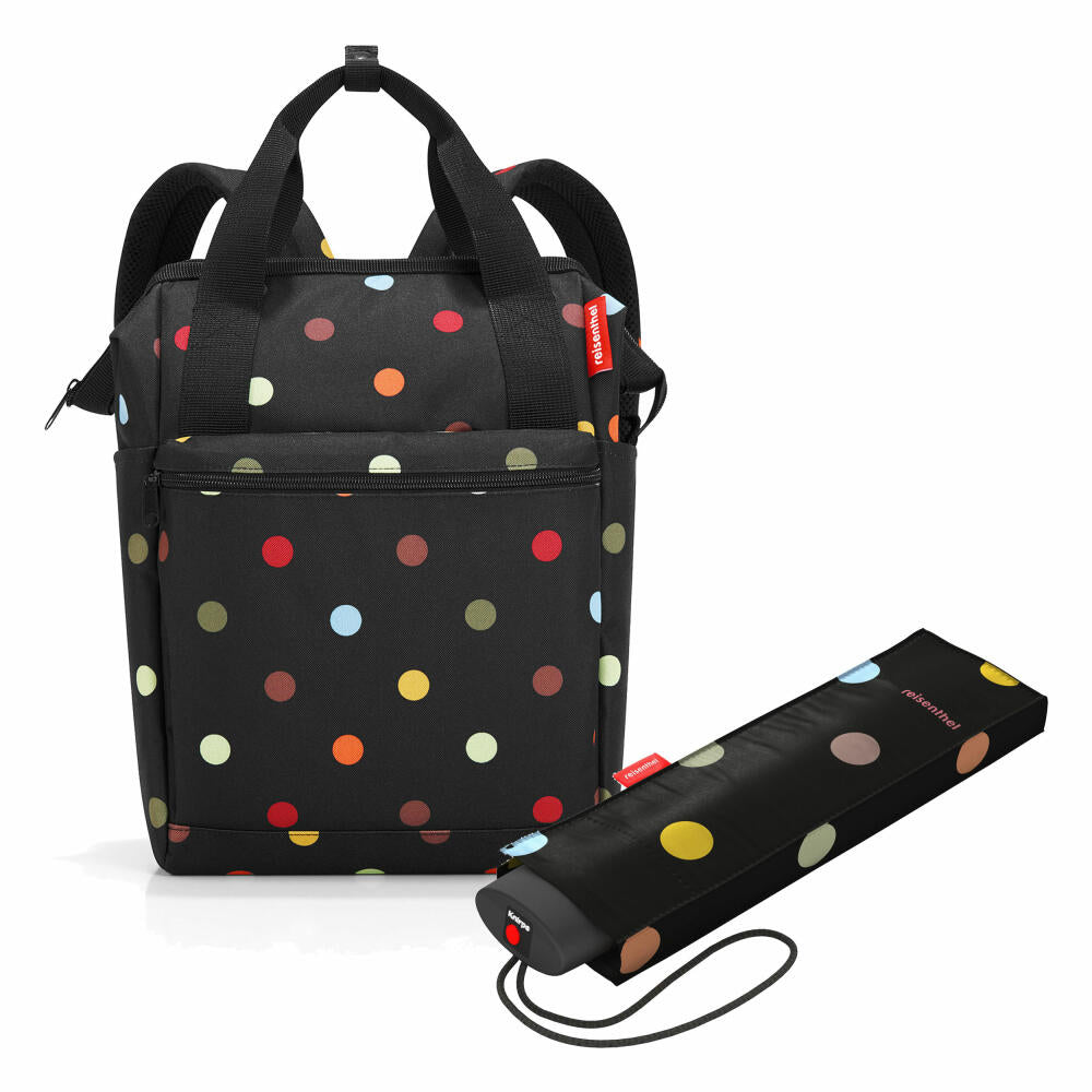 reisenthel allrounder R with umbrella pocket mini set, backpack, umbrella, dots, 12 L, 2-pcs.