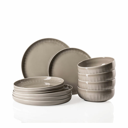 Arzberg Joyn Set 12-piece, tableware set, service, plates, bowls, porcelain, gray, 44020-640202-29219