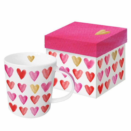 PPD Trend Mug Aquarell Hearts Real Gold, in Geschenkbox, Tasse, Teetasse, Kaffee Becher, 350 ml, 603271