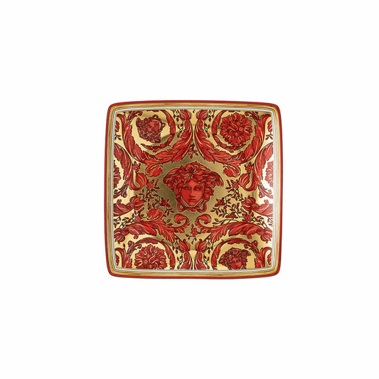 Rosenthal Versace Schälchen quadratisch flach Medusa Garland Red, Porzellan, 12 cm, 11940-409958-15253