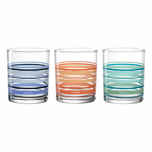 montana Trinkglas :new stripes 3er Set, Becher gestreift, Kalk-Natron-Glas, Mehrfarbig, 240 ml, 046010