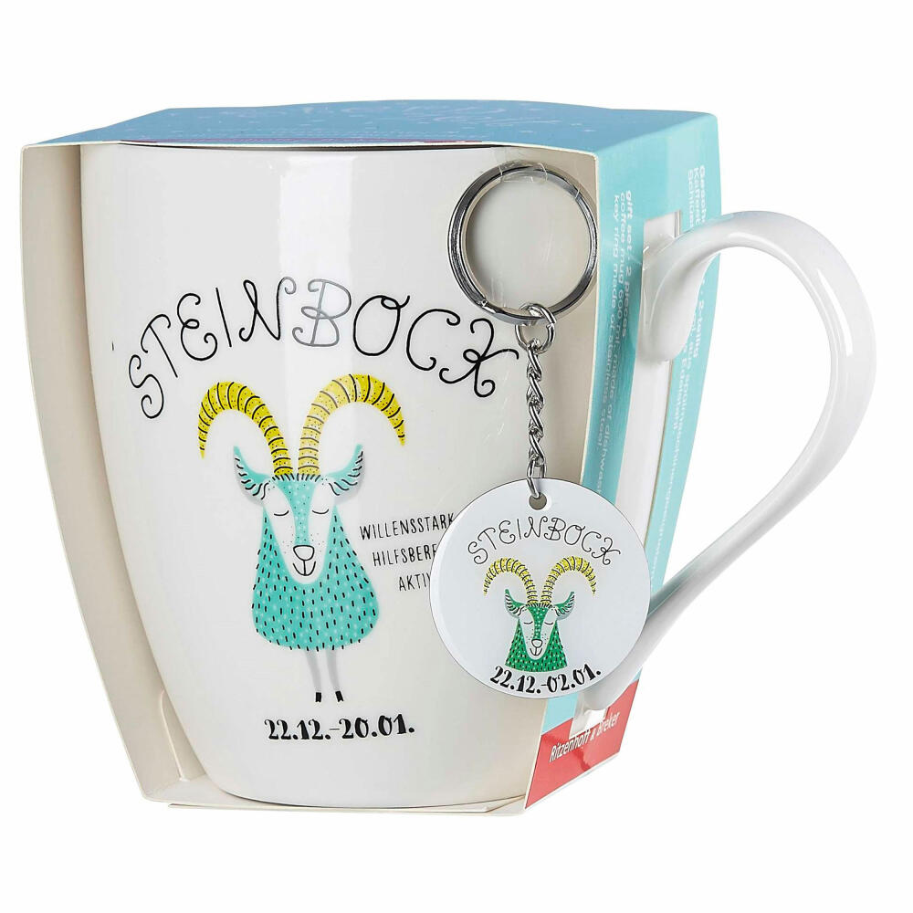 Ritzenhoff & Breker Kaffeebecher Astro Steinbock, Sternzeichen Tasse mit Schlüsselanhänger, Porzellan, Bunt, 650 ml, 400250