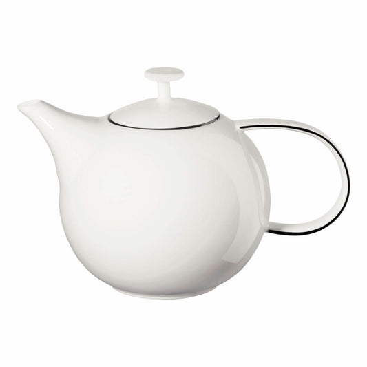 ASA Selection ligne noire Teekanne mit Edelstahlsieb, Kanne, Teebereiter, Fine Bone China, Weiß glänzend, 1.5 L, 20037113