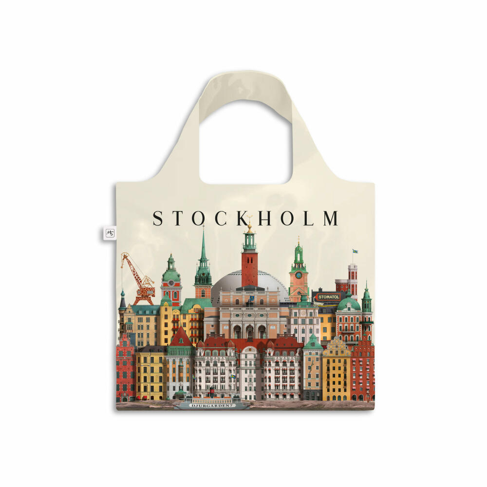 Martin Schwartz Totebag Stockholm, foldable tote bag with city motif, shopping bag, polyester, 46 x 46 cm, MS0802