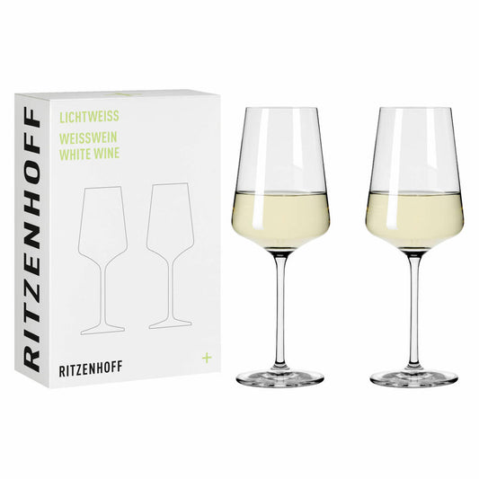 Ritzenhoff white wine glass set of 2 light white Julie 001, Nadine Niggemeier, crystal glass, 400 ml, 6111006