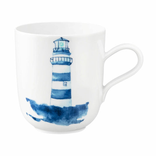 Seltmann Weiden mug with handle, coffee mug, tea cup, cup, porcelain, lighthouse blue-white, 400 ml, 001.769165