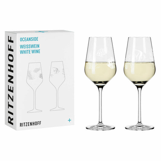 Ritzenhoff Weißweinglas 2er-Set Oceanside 001, Romi Bohnenberg, Kristallglas, 380 ml, 3821001