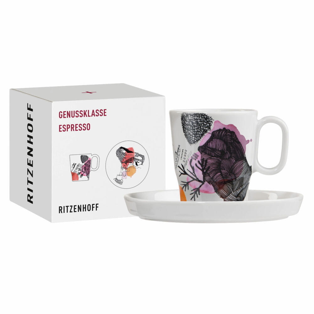 Ritzenhoff Espresso-Tasse mit Untertasse Genussklasse 002, Lenka Kühnertová, Porzellan, 97 ml, 3721002