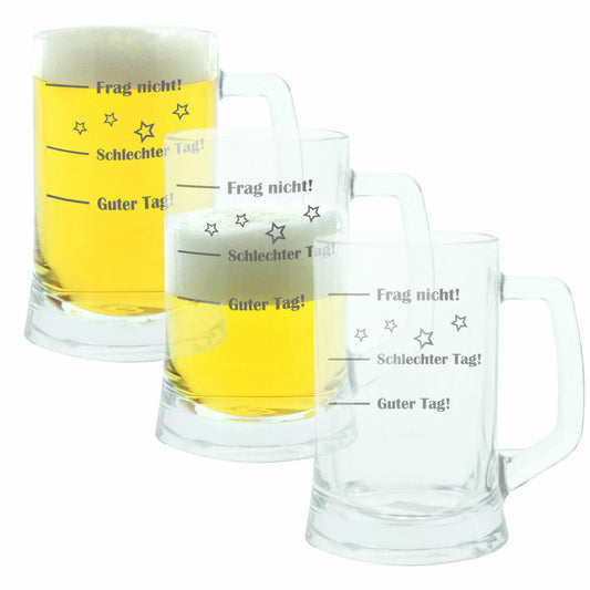 montana: Beer mug, set of 3, Good day! Bad day! Don't ask!, beer mug, mood glass with funny engraving, mood beer glass, 500 ml