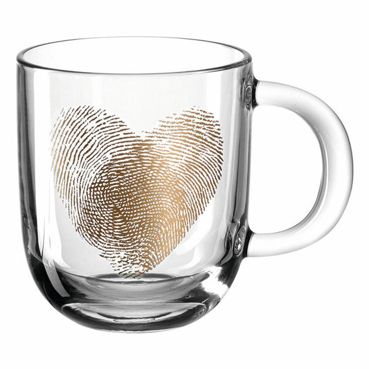 Leonardo cup EMOZIONE fingerprint heart, coffee cup, mug, handle glass, glass, multicolored, 300 ml, 046449