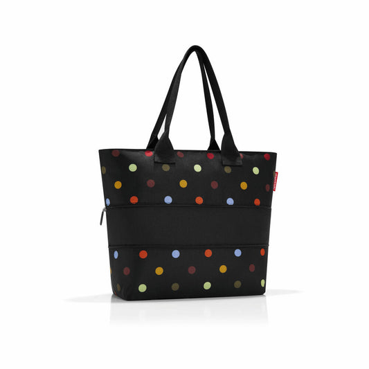 reisenthel shopper e1, shopping bag with zipper, expandable bag, dots / black with colorful dots, RJ7009