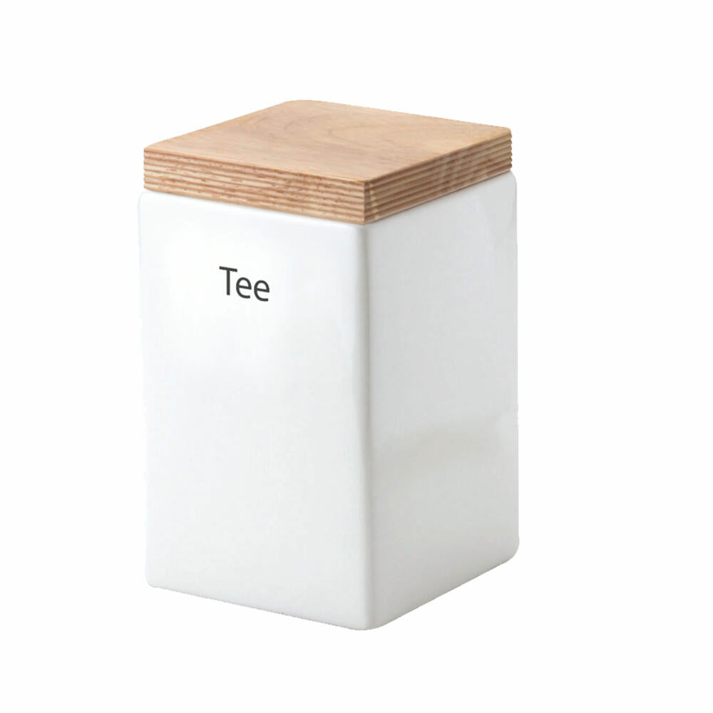 Continenta Vorratsdose quadratisch, Aufbewahrungsbehälter, Vorratsbox, Keramik, Gummibaumholz, Weiß, 1 L, 3913