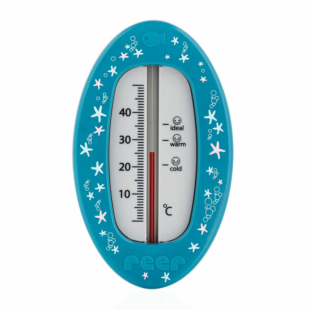 reer Badethermometer Oval, Bade Thermometer, Badewasser Temperaturmesser, Blau, 24113