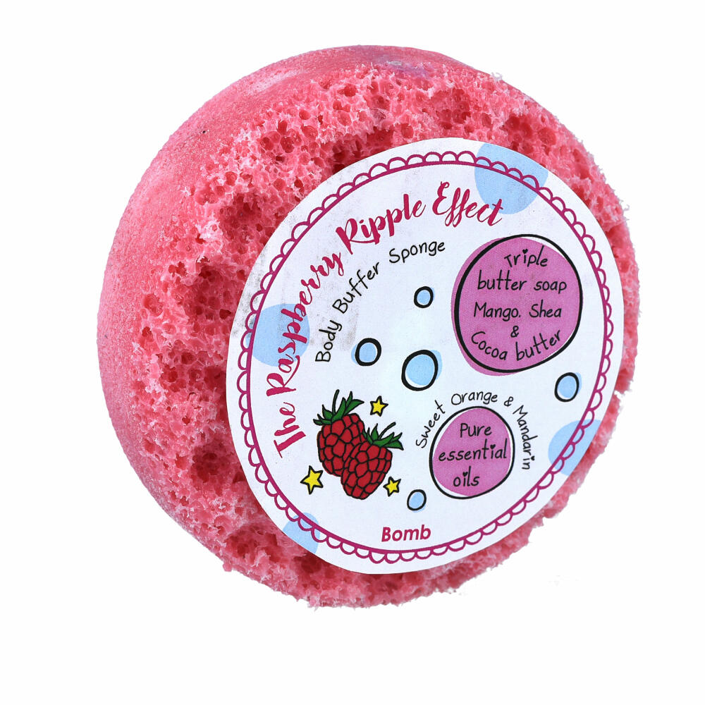 Bomb Cosmetics Body Buffer Shower Sponge The Raspberry Ripple Effect, Soap Sponge, Berry, PRASEFF04