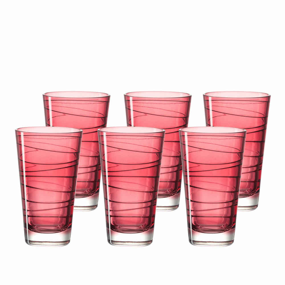 Leonardo Vario Struttura drinking glass large set of 6, water glass, juice glass, glass, red, 200 ml, 18233