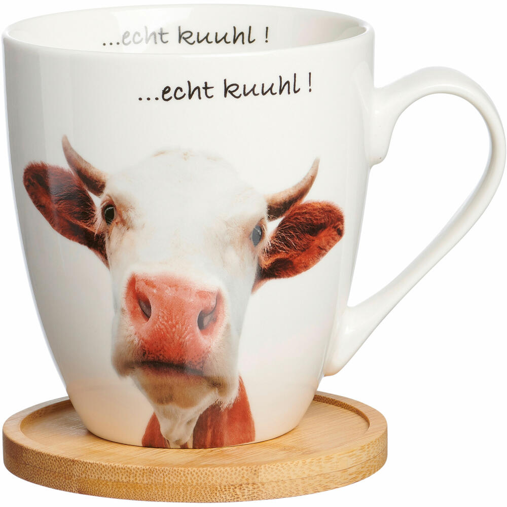 Ritzenhoff & Breker Becher Tierisch Cool Echt Kuuhl, mit Untersetzer, Kaffeebecher, Tasse, mit Henkel, Porzellan, Weiß, 600 ml, 409482