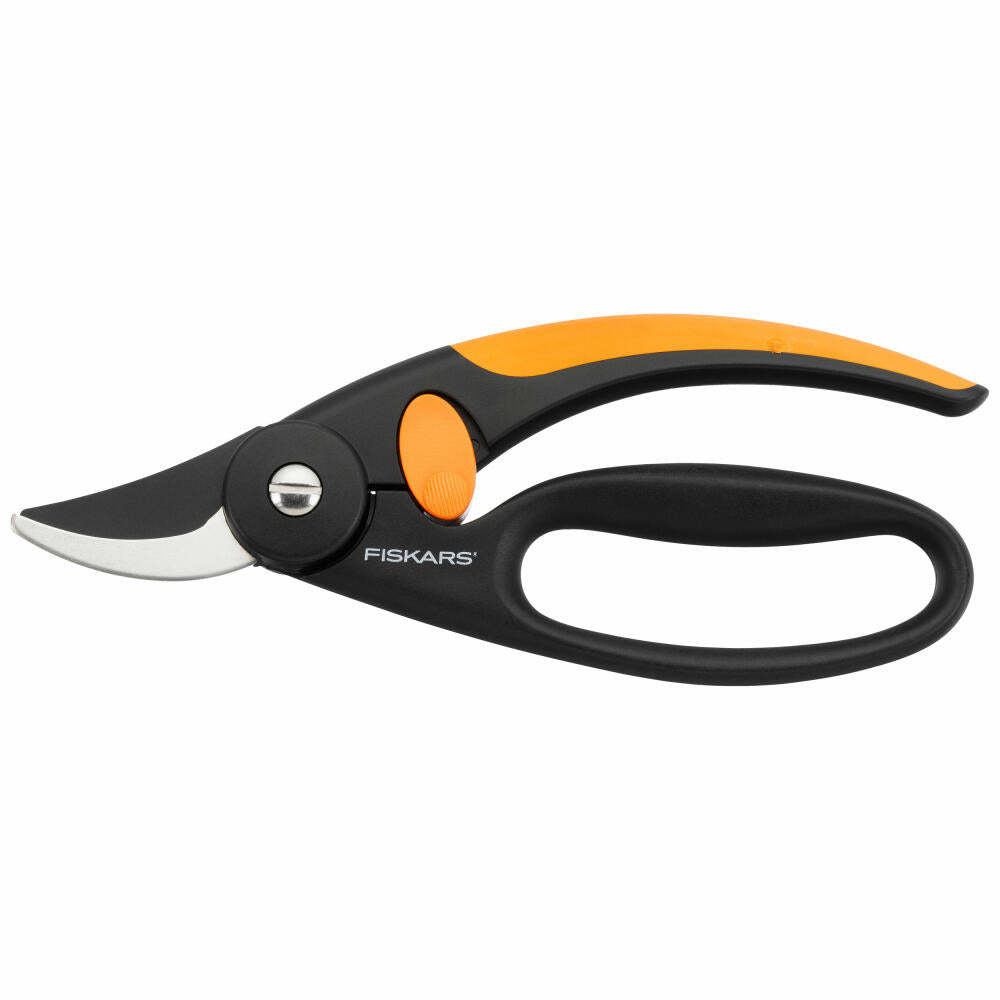 Fiskars Bypass-Gartenschere Elegance P44, Garten Schere, Outdoorschere, Gartenzubehör, Stahl, Schwarz / Orange, 21 cm, 1001534