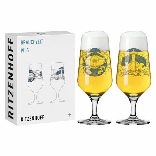 Ritzenhoff beer glass set of 2, custom time 007, 008, Philip Harris, crystal glass, 374 ml, 3471004