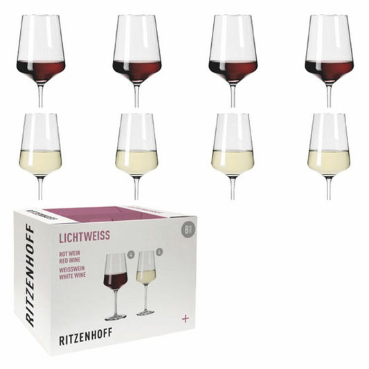 Ritzenhoff glass set light white 8-piece Julie white-red, 4 red wine glasses and 4 white wine glasses, crystal glass, transparent, 6111003