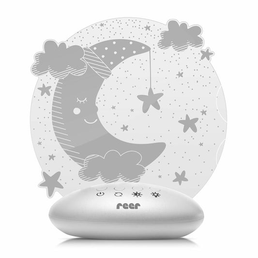 reer ColourLumy Moon calming light, night light for children, slumber light, lamp, colour change, timer function, acrylic glass panel, grey, 52121