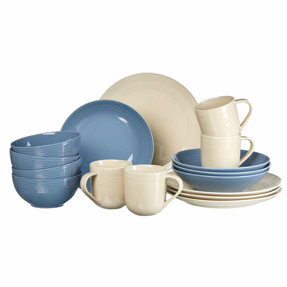 Ritzenhoff &amp; Breker LEVI combination service 16-piece, tableware set, service, conical, porcelain, blue+cream, 405835