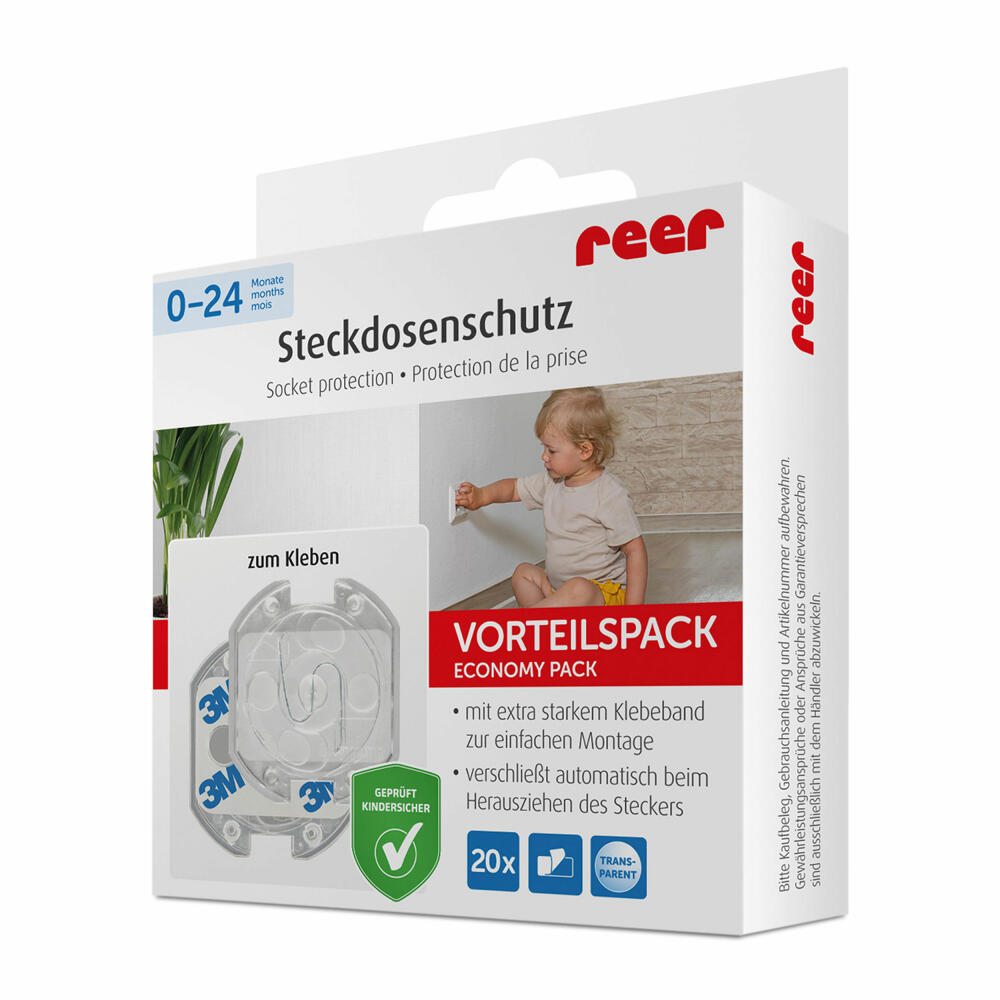 reer Steckdosenschutz, 20er Set, Steckdosen Schutz, Kindersicherung, Kinder Sicherung, Transparent, 32069