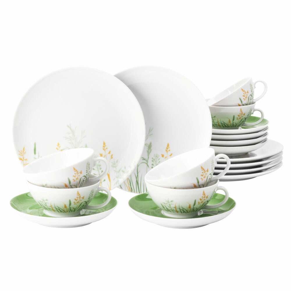 Seltmann Weiden Liberty Tea Service Small, 18 pcs., Tea Service, Tableware Set, Porcelain, Meadow Grasses Green, 001.768795