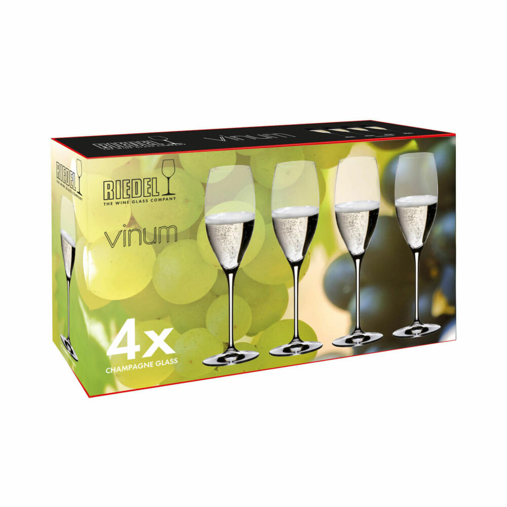 Riedel Vinum Champagner Glas, 4er Set, Champagnerglas, Sektglas, Sekt Gläser, hochwertiges Glas, 230 ml, 5416/48-1