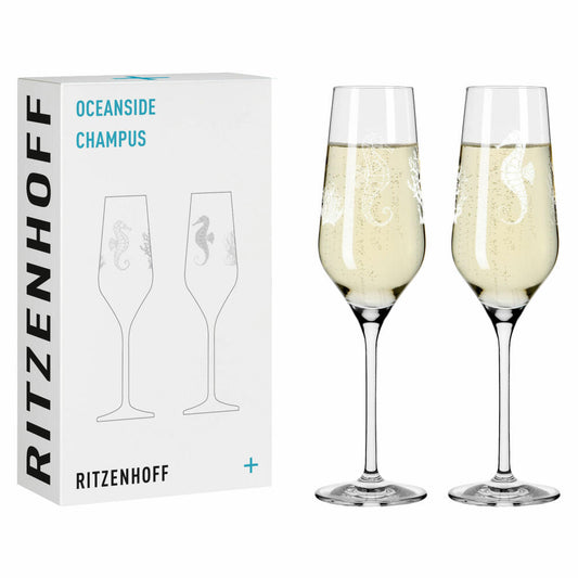Ritzenhoff Champagnerglas 2er-Set Oceanside 001, Romi Bohnenberg, Kristallglas, 250 ml, 3851001