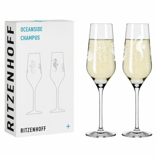 Ritzenhoff champagne glass set of 2 Oceanside 001, Romi Bohnenberg, crystal glass, 250 ml, 3851001