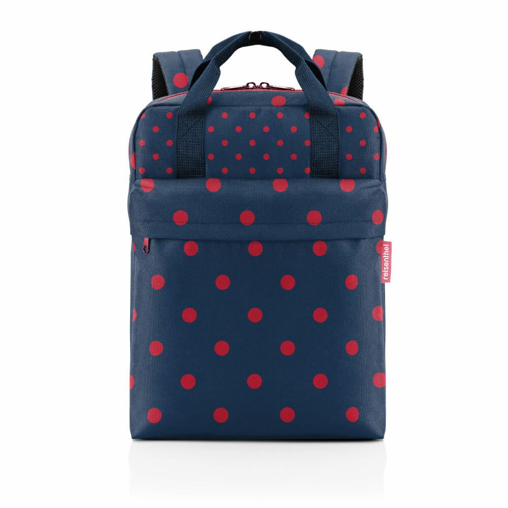 reisenthel allday backpack M, backpack, leisure backpack, hand luggage bag, Mixed Dots Red, 15 L, EJ3075