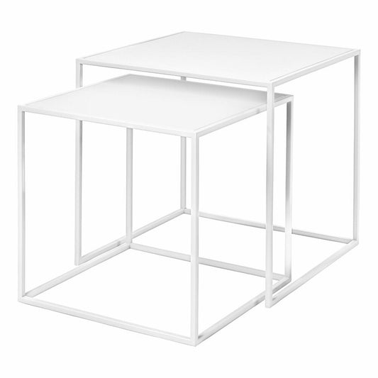 Blomus Beistelltisch 2er Set Fera, Sofatisch, Beistell Tisch, Stahl pulverbeschichtet, White, 35 cm & 45 cm, 66198